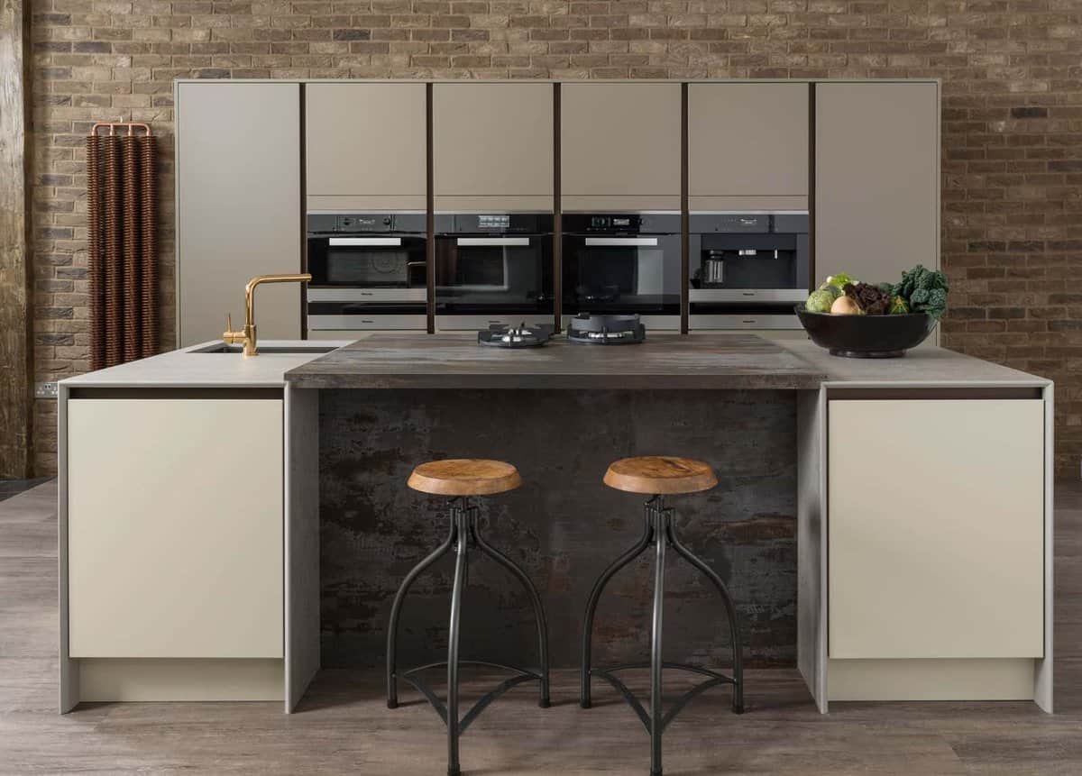 Linear fitted kitchen in Avant Clay and Stone