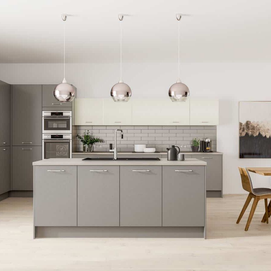 Plaza fitted kitchen in Cobble Grey and Porcelain